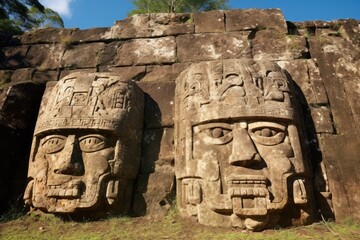 Fototapeta premium The carvings on the faces of the giant Olmec heads in La Venta, Mexico.