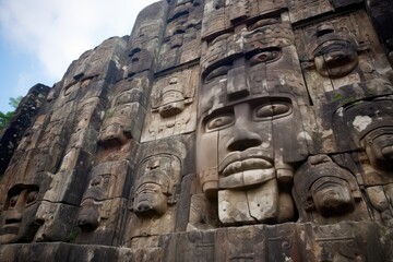 Fototapeta na wymiar The carvings on the faces of the giant Olmec heads in La Venta, Mexico.