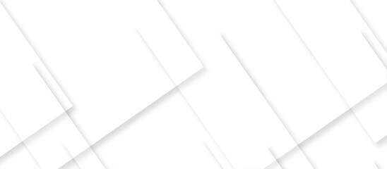 abstract white color square pattern on banner with shadow. white square shape with futuristic concept background. seamless technology concept layered geometric line triangle shapes background.