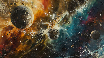 Painted backdrop of space bodies. Generative Ai