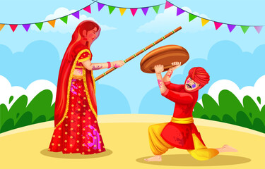 Obraz na płótnie Canvas Vector illustration of colorful promotional background for Festival of Colors Holi. Lathmar Holi celebration vector illustration