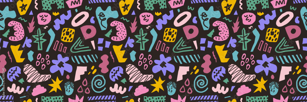 Canvas Prints abstract seamless pattern of colorful hand drawn various shapes, curls, forms and doodle objects. mo