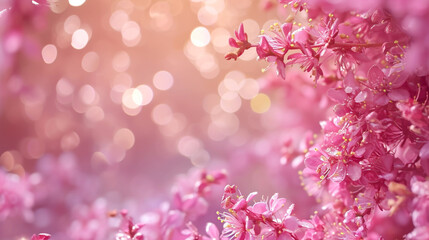 pink flowers background with sun light
