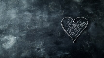 chalk hand-drawn heart shape with copy space top view, heart shape hand-drawn with chalk closeup, heart shape 