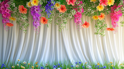 spring flowers background with curtains 