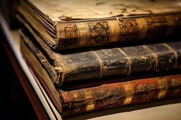 A close-up of the preserved ancient manuscripts in the Library of Congress, USA. - obrazy, fototapety, plakaty