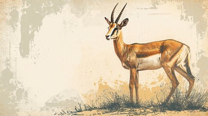 Graceful Antelope: A Stunning 2D Illustration with Abstract Textured Background and Copy Space