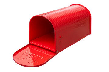 Red open US post mail letter box isolated