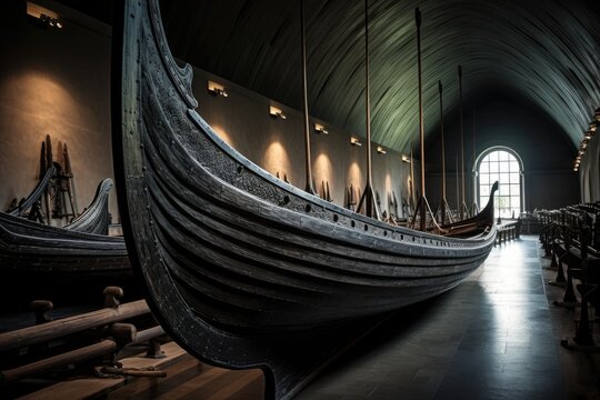 A detailed shot of the preserved Viking ships in Oslo, Norway.