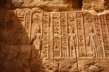 A close-up of the ancient hieroglyphs in the Valley of the Kings, Egypt.
