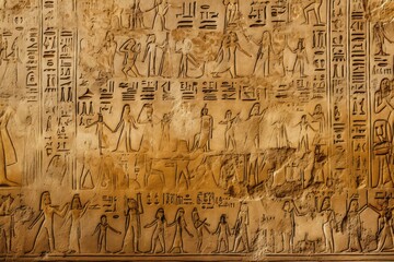 A close-up of the ancient hieroglyphs in the Valley of the Kings, Egypt. - obrazy, fototapety, plakaty