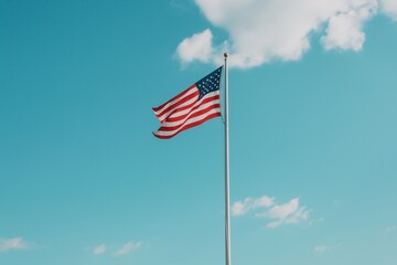 american flag against blue sky