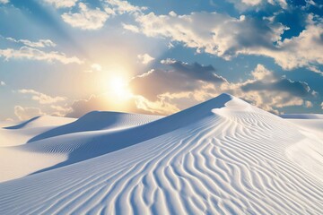 Fototapeta na wymiar Sunset over the desert, white sand dunes. Waves of sand in all directions