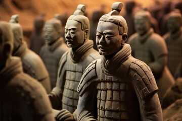 The weathered sculptures at the Terracotta Army site in China. - obrazy, fototapety, plakaty