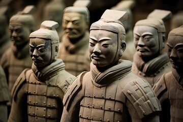 The weathered sculptures at the Terracotta Army site in China.
