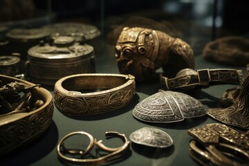 A detailed shot of the preserved Viking artifacts in the National Museum of Denmark.