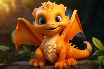 Cute orange cartoon dragon 3D