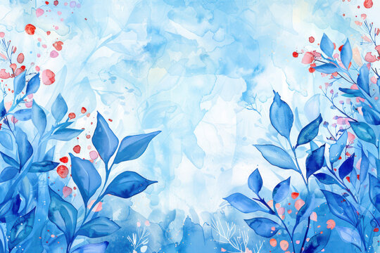 Watercolor art background. Wallpaper design with winter flower paint brush line art.