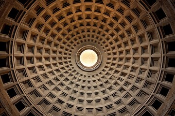 The intricate patterns on the ceiling of the Pantheon in Rome, Italy. - obrazy, fototapety, plakaty