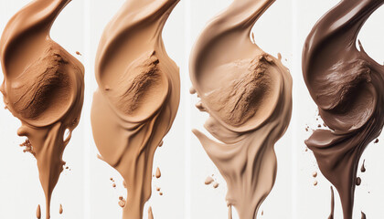 Set of smears of foundation texture in different colors of dark, medium and light skin colors 