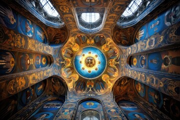 The detailed patterns on the ceiling of the Church of the Savior on Spilled Blood, St. Petersburg.
