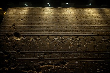 The ancient inscriptions on the Rosetta Stone in the Egyptian Museum, Berlin. - obrazy, fototapety, plakaty