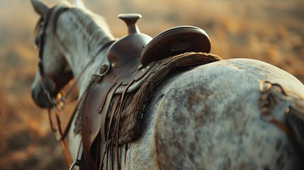 detailed view of horse saddle and stirrups