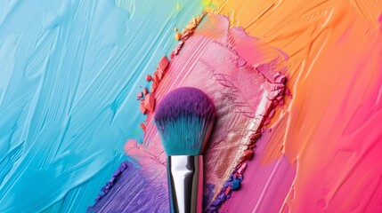 Cosmetic Brush on Colorful Makeup Palette