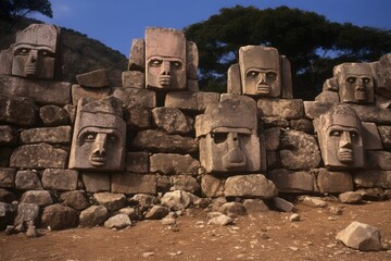 Fototapeta premium The weathered sculptures at the ancient city of Mycenae, Greece.