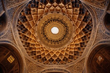 The intricate patterns on the ceiling of the AlcÃ¡zar of Toledo, Spain. - obrazy, fototapety, plakaty