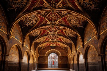 The intricate patterns on the ceiling of the AlcÃ¡zar of Toledo, Spain. - obrazy, fototapety, plakaty