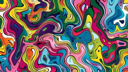 Vibrant squiggle pattern with a mix of colors for a playful and abstract background. - obrazy, fototapety, plakaty