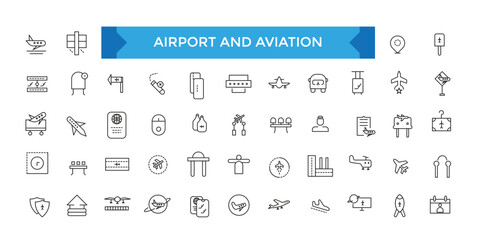 Airport and aviation Icon collection. Containing editable stroke icons. Perfect for logos, stats and iu design. - obrazy, fototapety, plakaty