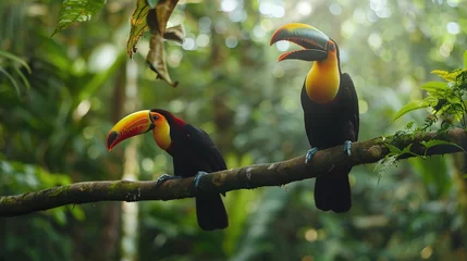 Foto op Plexiglas colorful toucan rests on a branch in the biodiverse forests © CinimaticWorks