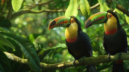 the striking profile of a keel-billed toucan stands out against the verdant forest of costa rica a symbol of tropical nature and wildlife