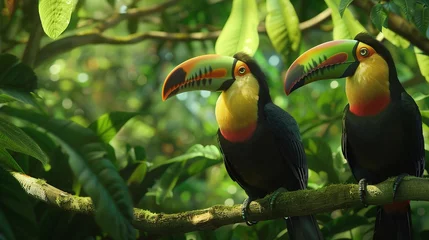 Küchenrückwand glas motiv the striking profile of a keel-billed toucan stands out against the verdant forest of costa rica a symbol of tropical nature and wildlife © CinimaticWorks
