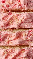 artisan baked pink cake goods presented sliced background strawberry