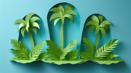 Background green palm trees. AI
