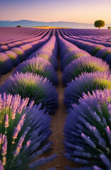 Obraz premium Lavender field in Provence. Sunset. Vertical frame. Wallpaper, screensaver, cover, background. High quality photo