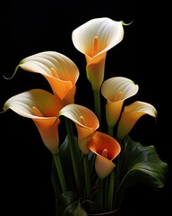 Bouquet of Calla lily over black background - 763909700