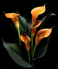Bouquet of Calla lily over black background - 763909730