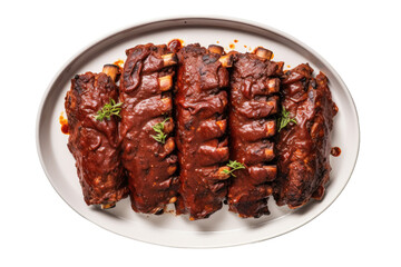 BBQ Ribs top view isolated on a transparent background 