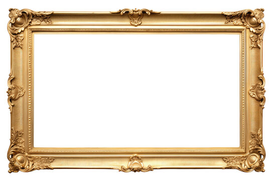 antique gold picture frame isolated on a transparent background 