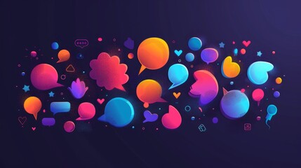 Colorful social media speech bubbles illustration, vibrant communication concept.