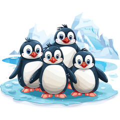 A group of penguins huddled together on a ice