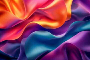 Obraz premium Vibrant Silk Fabric Waves in Orange, Purple, and Blue Abstract Background for Creative Design