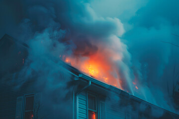 Fototapeta premium Blazing Inferno: Home Engulfed in Smoke