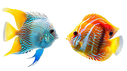 Animals popular fish pets aquarium salt water ocean sea fish banner panorama - Collection of different 3 fishes, isolated on white background PNG - obrazy, fototapety, plakaty