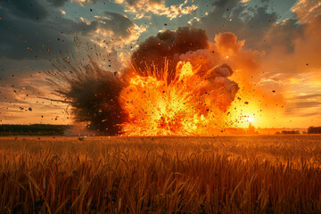 Fiery Blast: Dramatic Explosion in Open Field