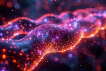 Abstract Futuristic Digital Wave with Glowing Particles, Science Conceptual Background Illustration, Network Data Stream Visualization